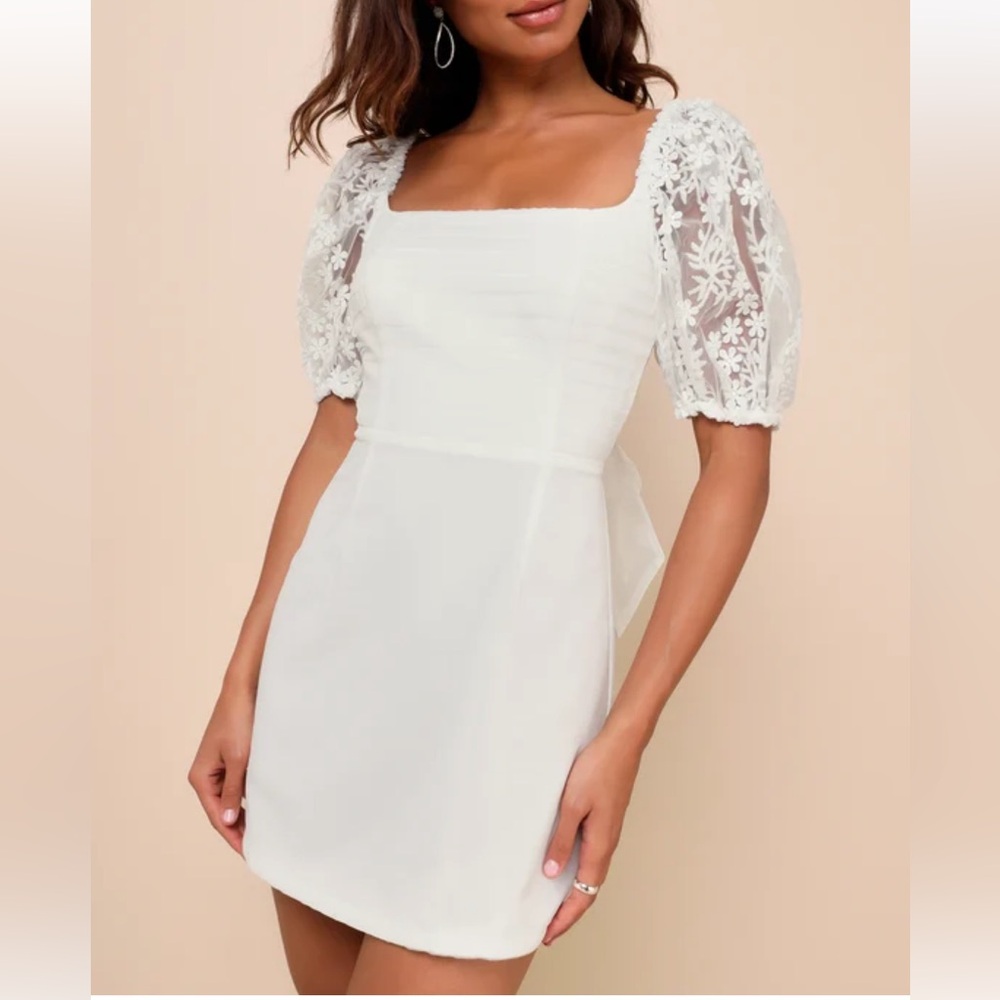 Lulus Charming Potential White Organza Backless Puff Sleeve Mini Dress Size XS